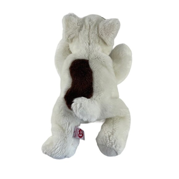Ty Beanie Buddies Butch Bull Terrier 2002 Puppy Dog Plush 14" Laying White Brown - Picture 3 of 6